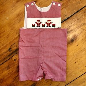 Toddler smocked holiday shortall